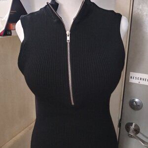 ZARA!! ZIPNECK DRESS BODYCON MIDI RIB KNIT SZ L 15$